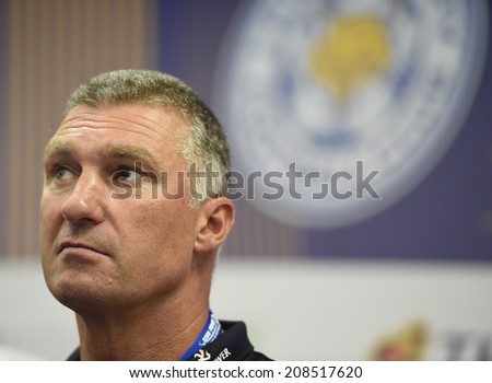 BANGKOK, THAILAND - JULY 26:Nigel Pearson Manager of Leicester City media interviews after friendly match Leicester City VS Everton at Supachalasai Stadium on July 26, 2014 in Bangkok, Thailand.