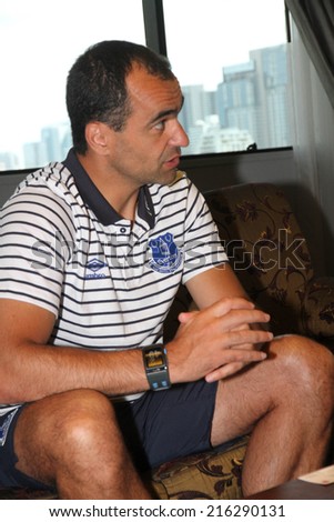 BANGKOK, THAILAND - JULY 25:Roberto Martinez Manager of Everton media interview at Plaza Athenee Hotel on july 25, 2014 in Bangkok, Thialand.