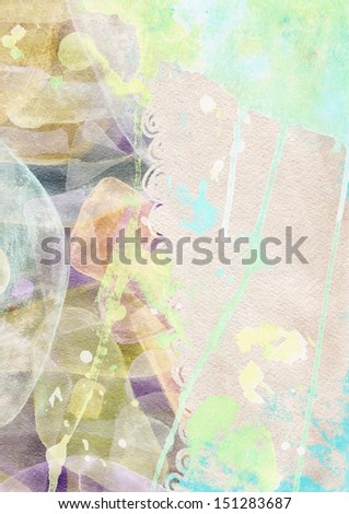 the watercolor vertical background with splashes and ornate in the grunge style
