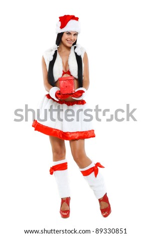 Beautiful and sexy woman wearing santa clause costume isolated on a white background