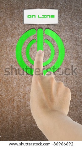 hand point touch on green on line on old paper - Stock Image