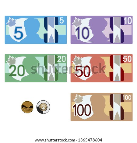 Canadian style money bills & coins

