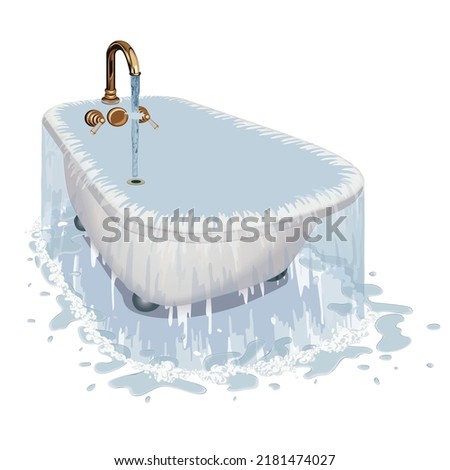 tub with feet and taps, deep and overflowing