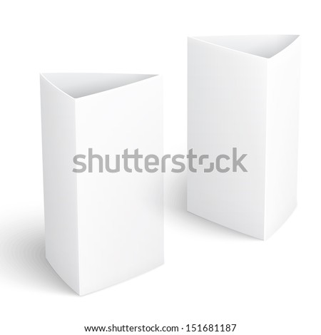 Blank paper vertical triangle cards on white background with reflections. Left and right view. Vector illustration. EPS10.