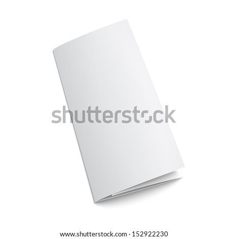 Blank trifold paper brochure. on white background with soft shadows. Z-folded. Vector illustration. EPS10.
