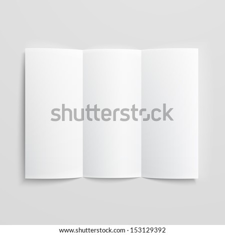 White stationery: blank trifold paper brochure on gray background with soft shadows and highlights. Vector illustration. EPS10.