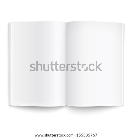 Blank opened magazine template on white background with soft shadows. Ready for your design. Vector illustration. EPS10.