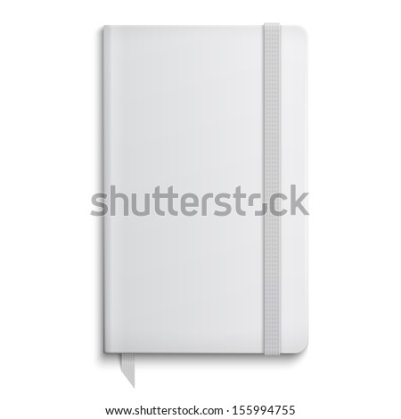 Blank copybook template with elastic band and bookmark. Vector illustration.