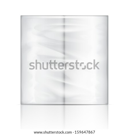 White kitchen paper towel package with transparent wrapping. Vector illustration. Packaging collection.