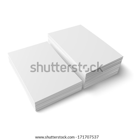 Two stacks of blank business cards of different heights on white background with soft shadows. Vector illustration. EPS10.