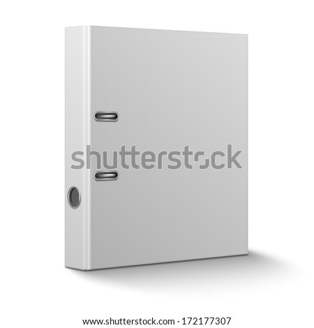 Blank closed office binder with metal rings, standing, 3d view, on white background. Vector illustration. EPS10.