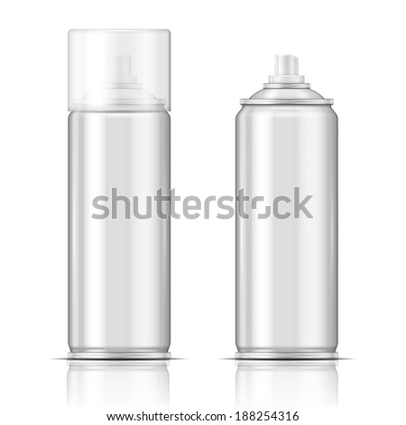Blank aluminium spray can template with transparent cap for paint, hairspray, deodorant, . Packaging collection.