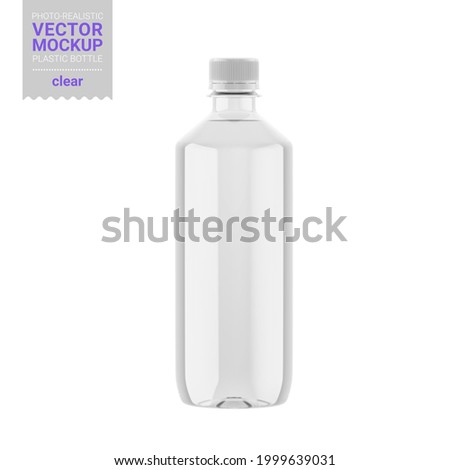 Transparent glossy plastic bottle with optional matte and glossy labels. Photorealistic packaging mockup template. Contains an accurate mesh to wrap your artwork with the correct envelope distortion.