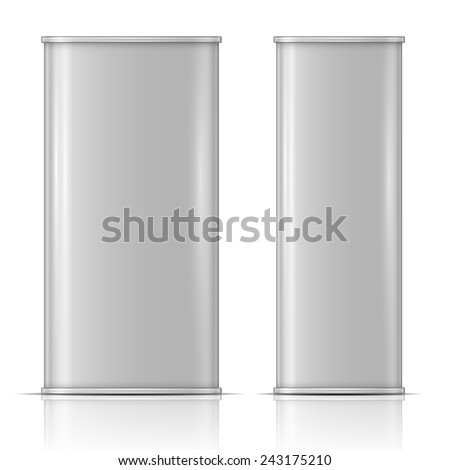 Rectanglular oil can: front and side view. Vector illustration. Packaging collection.