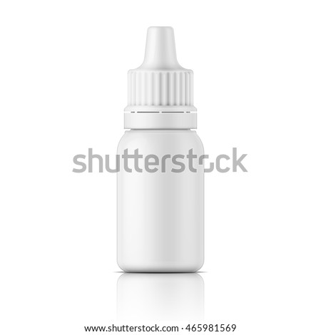 White plastic bottle template for medical or cosmetic fluid, eye drops, oil. Packaging collection. Vector illustration. EPS10.