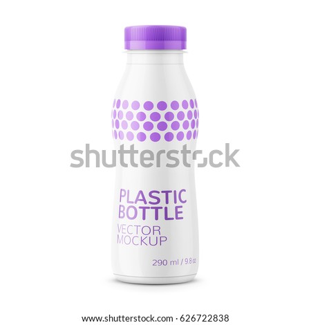 Download Vector Images Illustrations And Cliparts White Glossy Plastic Bottle With Screw Cap For Dairy Products Milk Drink Yogurt Cream Wrapped With Shrink Sleeve Label 290 Ml Realistic Packaging Mockup Template Front View