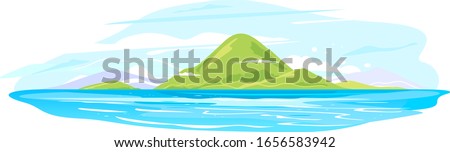 Green ocean island group isolated illustration, travel vacation exotic trip in summer time, landscape from the tropical island in the ocean