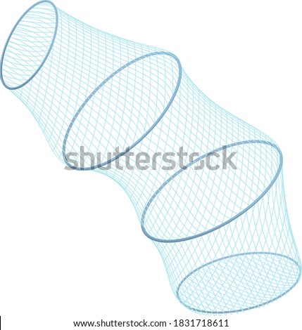 Fishing net with circle sections in side view isolated illustration, fishing keep net for carp fishing