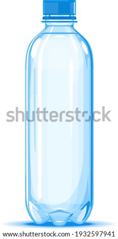 One small half liter plastic water bottle of drinking water quality illustration on white background, water delivery service of fresh purified water isolated illustration, plastic bottle on side view