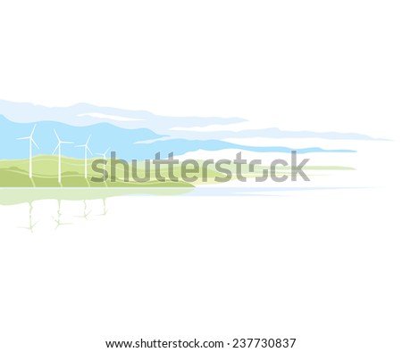 Wind generator landscape, nature landscape ecology illustration, isolated