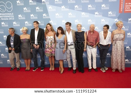 VENICE - SEPTEMBER 2: Pierce Brosnan, Trine Dyrholm, Susanne Bier for ' Love is all you need ' Premiere during the 69th Venice Film Festival on September 2, 2012 in Venice, Italy.