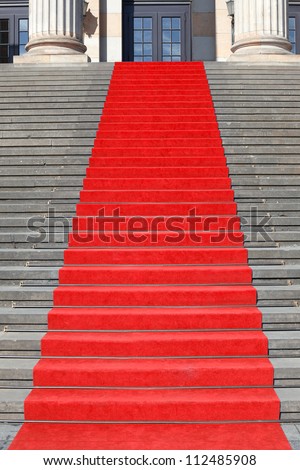 Red carpet stairs, clipping path included, success concept