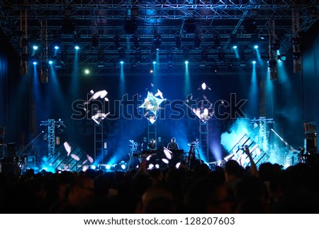 TURIN, ITALY - JUNE 09: Orbital live show at Traffic Festival 2012 on June 9, 2012 in Turin.