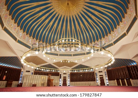 AMMAN, JORDAN - FEBRUARY 4: King Abdullah I mosque interior in Amman,  Jordan on February 4th, 2014. The also known as blue mosque was built between 1982 and 1989.