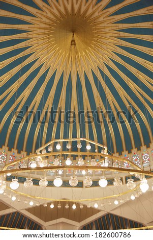 AMMAN, JORDAN - FEBRUARY 4: King Abdullah I mosque interior in Amman, Jordan on February 4th, 2014. The also known as blue mosque was built between 1982 and 1989.