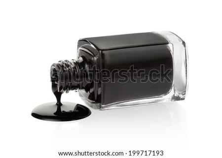 Black nail polish spilled isolated on white background, clipping path included