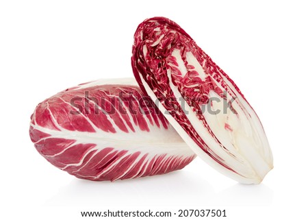 Radicchio and section, red salad isolated on white, clipping path included