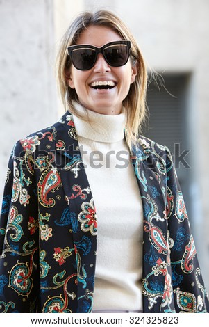 PARIS - SEPTEMBER 30: Helena Bordon poses for photographers before Rochas show, Paris Fashion Week Day 2, Spring / Summer 2016 street style on September 30, 2015 in Paris.