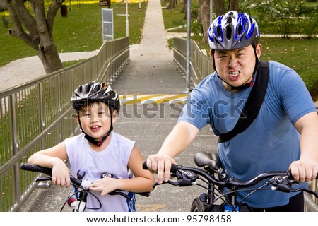 Asian Father and Son cyclist ready for their cycling adventure