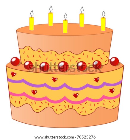 A Two Tiered Orange Birthday Cake With Five Candles Stock Vector ...