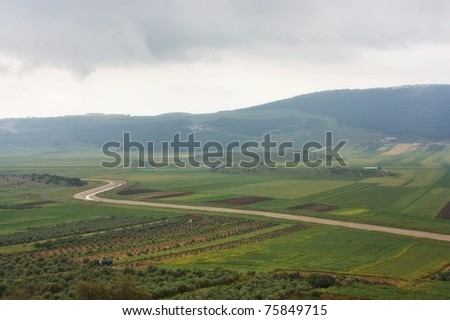 aerial view of Galilee and Jordan valley, Israel in a moody weather