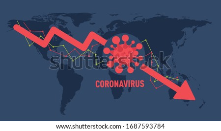 Coronavirus hits the market. Shares fall down. Economic fallout. Global economic crises. Vector illustration