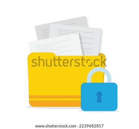 Document Folder with Padlock. Concept of Business Security, Data Protection and Confidentiality. Safety, Encryption and Privacy.