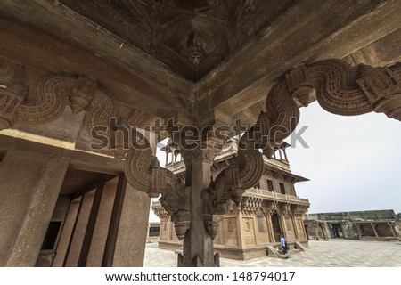 Detail of stone carving at Fatehpur Sikri, the world heritage architecture, called Ghost city near Agra, Uttarpradesh, India