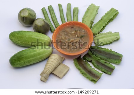 Fresh and boil vegetable and chili paste-isolated