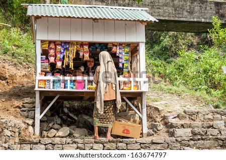 PELLING,INDIA-APRIL 15:Grocery store in Pelling village,West Sikkim on April 15,2013 in Pelling ,Sikkim,India.