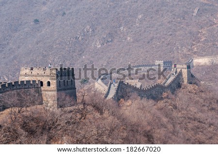BEIJING,CHINA - MARCH 30 ,2011 : Visitors walks on the Great Wall of China at Mutianyu pass in Beijing,China.The Great Wall of China is the longest man-made structure in the world.