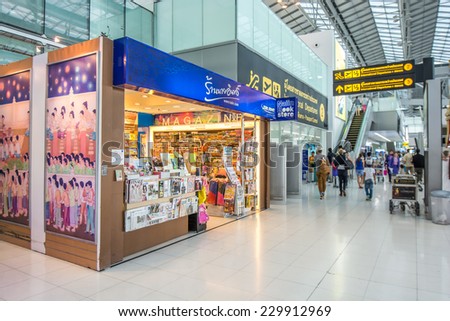 Bangkok,Thailand-August 31,2014 : Decoration with Naiin book store at departure terminal in Suvarnabhumi Airport in Bangkok ,Thailand.This airport is handling about 45 million passengers annually.