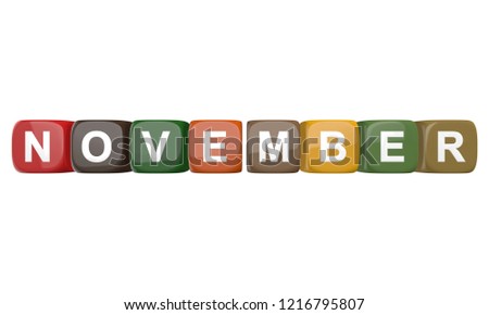 November - calendar month wide banner with colored cubes on white background 3D rendering 商業照片 © 