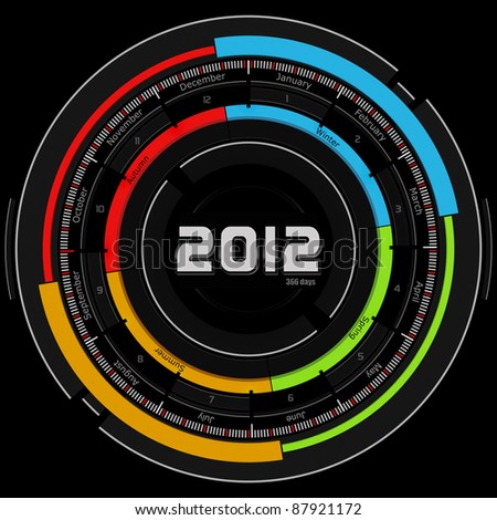 2012 circular calendar - futuristic concept design - black background