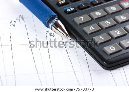 Top view of annual report, calculator and pen