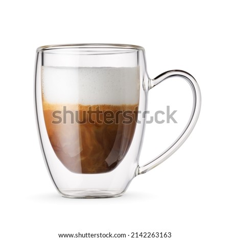 Espresso macchiato coffee in a double wall glass mug isolated on white background Foto d'archivio © 