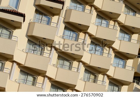 Balcony of hotel or apartment building. Outdoor view