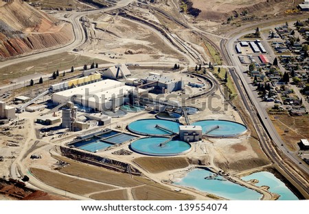 Aerial view of the water treatment facility at a copper mine