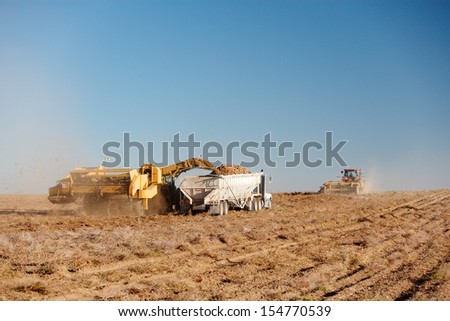 Farm machinery harvesting potatoes in Idaho