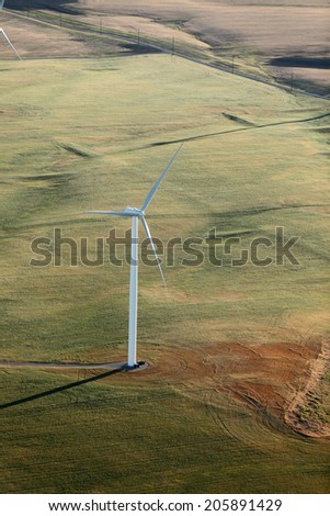 Aerial view of a modern electricity generating windmill